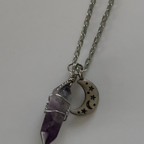 Amethyst Necklace With Moon Charm - Picture 3 of 5